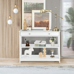 3-Tier Console Table with Drawer and Storage Shelves - White