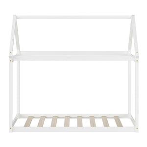 Stable floor bed for children with roof and sturdy slats - White