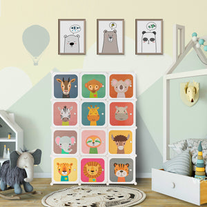 12-cube kids' storage unit with hanging section and doors - White
