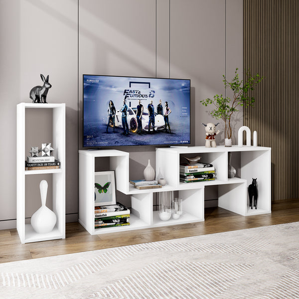 Support TV réglable en 3 pièces pour téléviseurs jusqu'à 65 pouces avec étagères