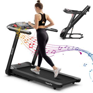 Folding treadmill, 4.75 HP, with pre-set programs and touchscreen control - Black