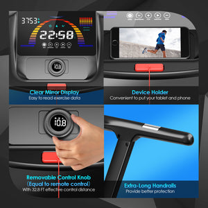 Folding treadmill, 4.75 HP, with pre-set programs and touchscreen control - Black