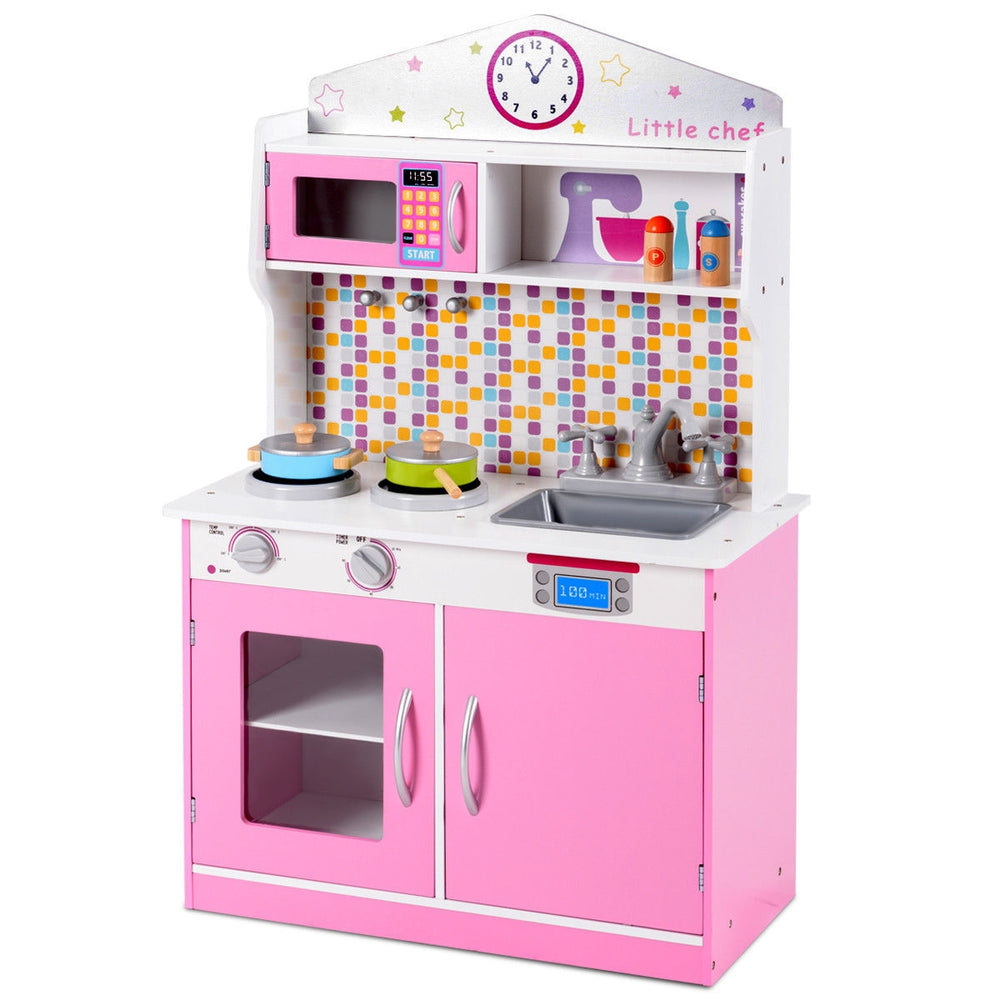 Wooden Play Kitchen Set for Children, Kitchenware Set, Play Kitchen Toys for Toddlers, Gift - Pink