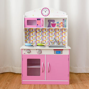 Wooden Play Kitchen Set for Children, Kitchenware Set, Play Kitchen Toys for Toddlers, Gift - Pink