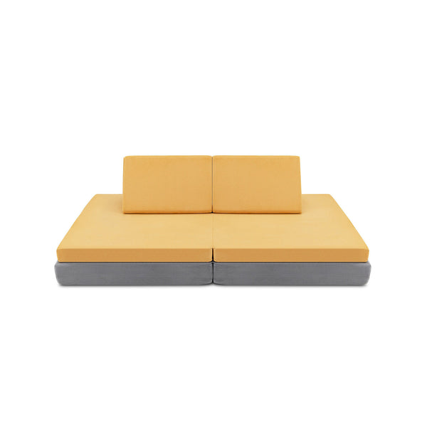 4-Piece Children's Convertible Sofa Set with 2 Folding Mats - Yellow