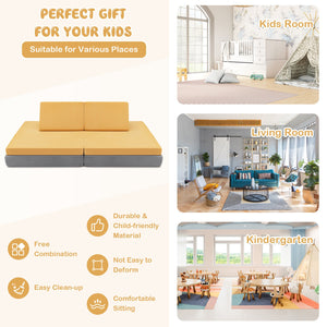 4-Piece Children's Convertible Sofa Set with 2 Folding Mats - Yellow