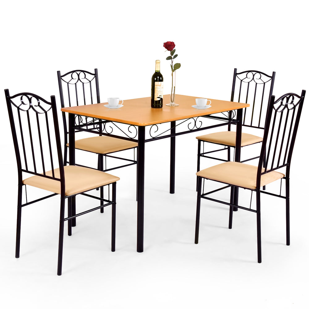 5-piece dining set with wooden table and 4 upholstered chairs