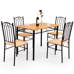 5-piece dining set with wooden table and 4 upholstered chairs