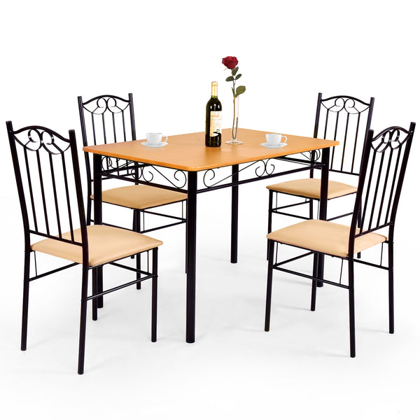 5-piece dining set with wooden table and 4 upholstered chairs