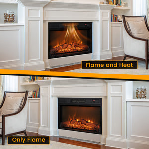 Electric fireplace with adjustable LED flame, 18 inches
