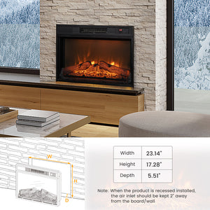 Electric fireplace with adjustable LED flame, 18 inches