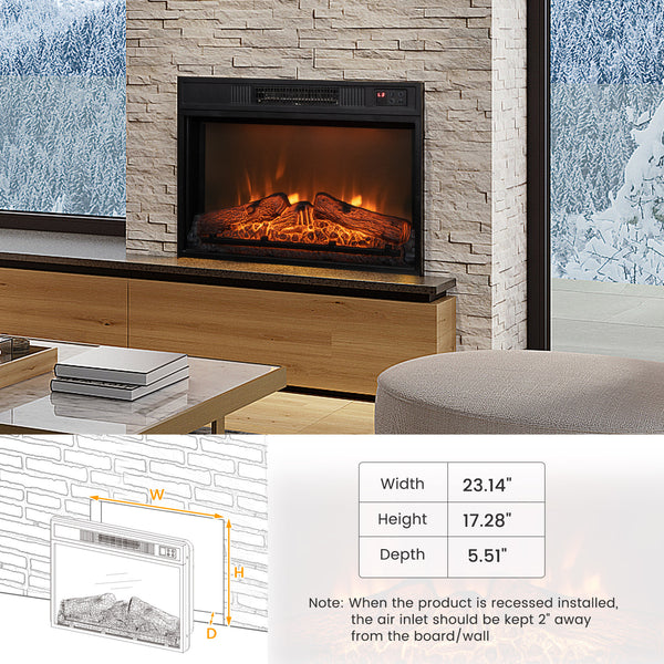 Electric fireplace with adjustable LED flame, 18 inches