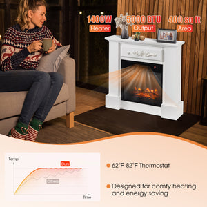 Cheminée électrique avec support TV 1400 W et télécommande - Blanc