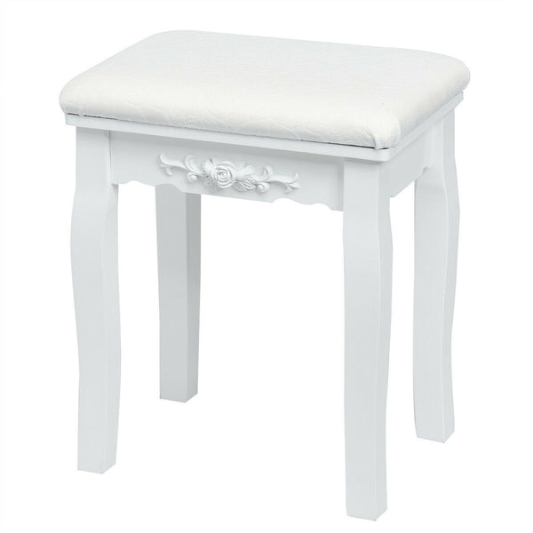 10-Dimmable Light Vanity Table Set with Lighted Mirror and Cushioned Stool - White