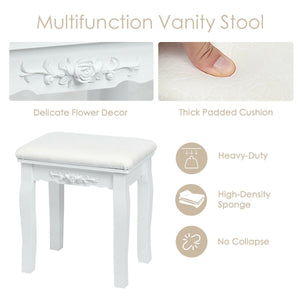 10-Dimmable Light Vanity Table Set with Lighted Mirror and Cushioned Stool - White