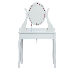 10-Dimmable Light Vanity Table Set with Lighted Mirror and Cushioned Stool - White