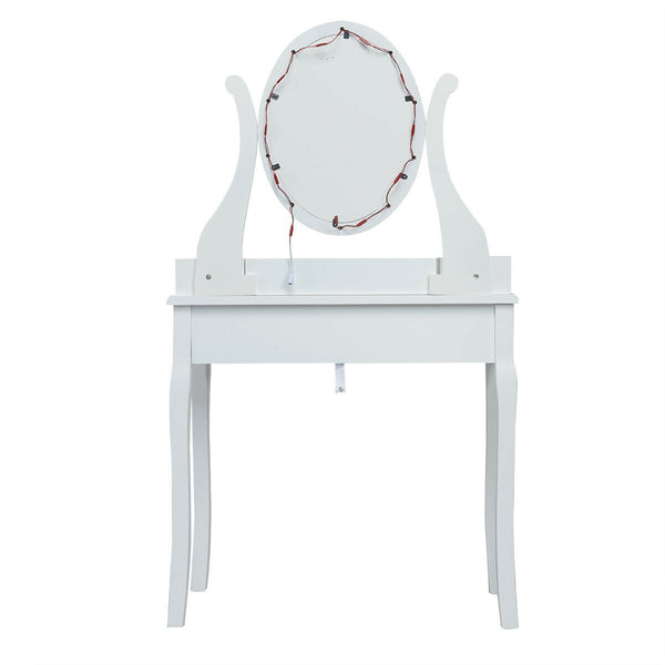 10-Dimmable Light Vanity Table Set with Lighted Mirror and Cushioned Stool - White