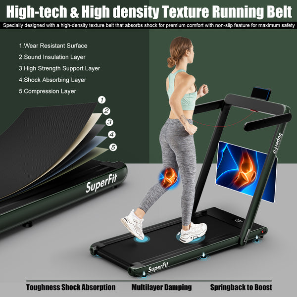 2-in-1 Folding Treadmill with Bluetooth Speaker Remote Control - Green