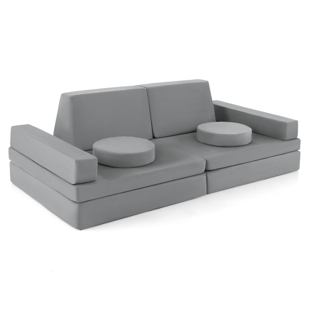 8-Piece Children's Play Sofa with Carrying Handle - Grey