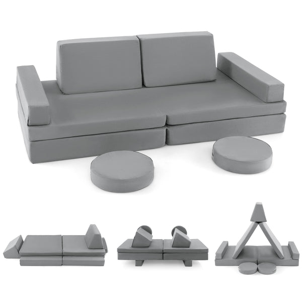8-Piece Children's Play Sofa with Carrying Handle - Grey