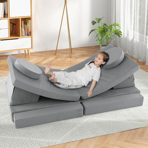 8-Piece Children's Play Sofa with Carrying Handle - Grey