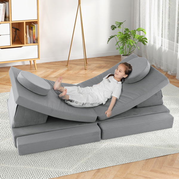 8-Piece Children's Play Sofa with Carrying Handle - Grey