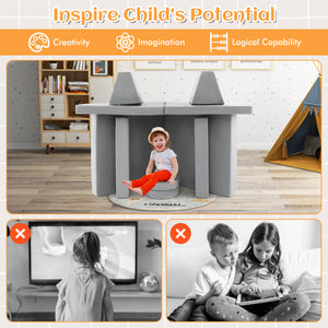 8-Piece Children's Play Sofa with Carrying Handle - Grey