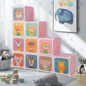 12-cube kids' storage unit with hanging section and doors - White
