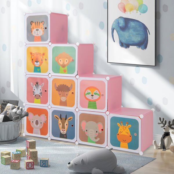 12-cube kids' storage unit with hanging section and doors - White
