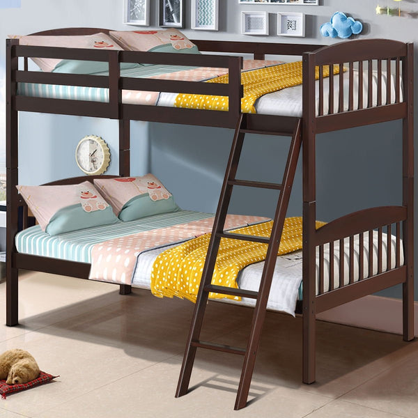 Twin bunk beds in solid wood with removable ladder - cafe