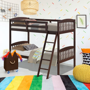 Twin bunk beds in solid wood with removable ladder - cafe