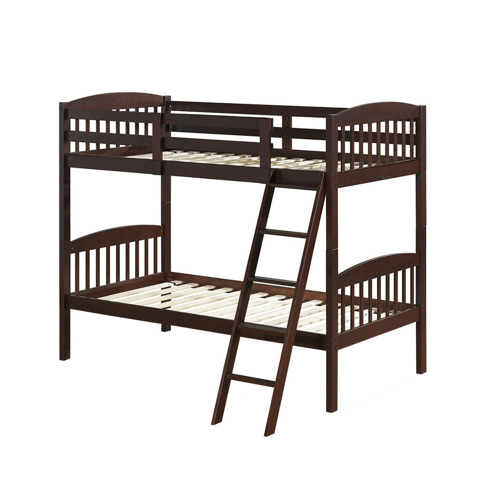 Twin bunk beds in solid wood with removable ladder - cafe