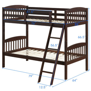 Twin bunk beds in solid wood with removable ladder - cafe