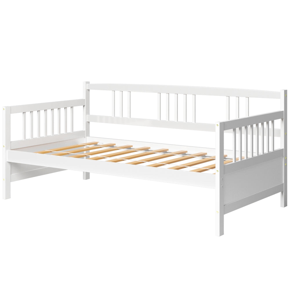 Single slatted wooden daybed with rails - White