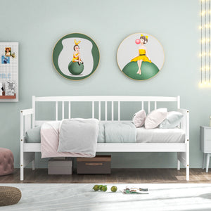 Single slatted wooden daybed with rails - White