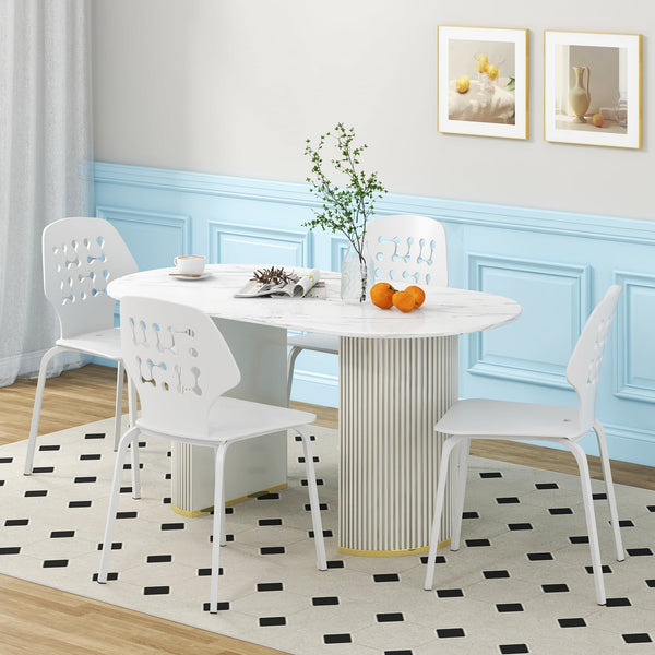 Set of 4 metal dining chairs with hollow back and metal legs - White