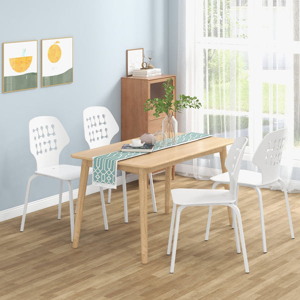 Set of 4 metal dining chairs with hollow back and metal legs - White