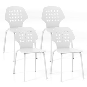 Set of 4 metal dining chairs with hollow back and metal legs - White
