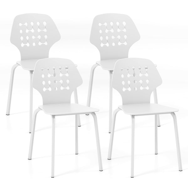 Set of 4 metal dining chairs with hollow back and metal legs - White