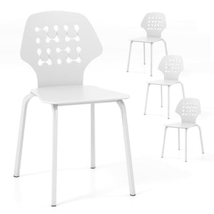 Set of 4 metal dining chairs with hollow back and metal legs - White
