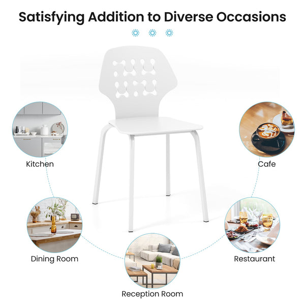 Set of 4 metal dining chairs with hollow back and metal legs - White