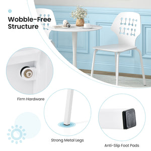 Set of 4 metal dining chairs with hollow back and metal legs - White