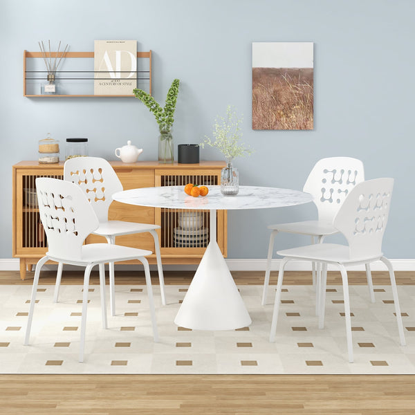 Set of 4 metal dining chairs with hollow back and metal legs - White