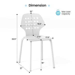 Set of 4 metal dining chairs with hollow back and metal legs - White