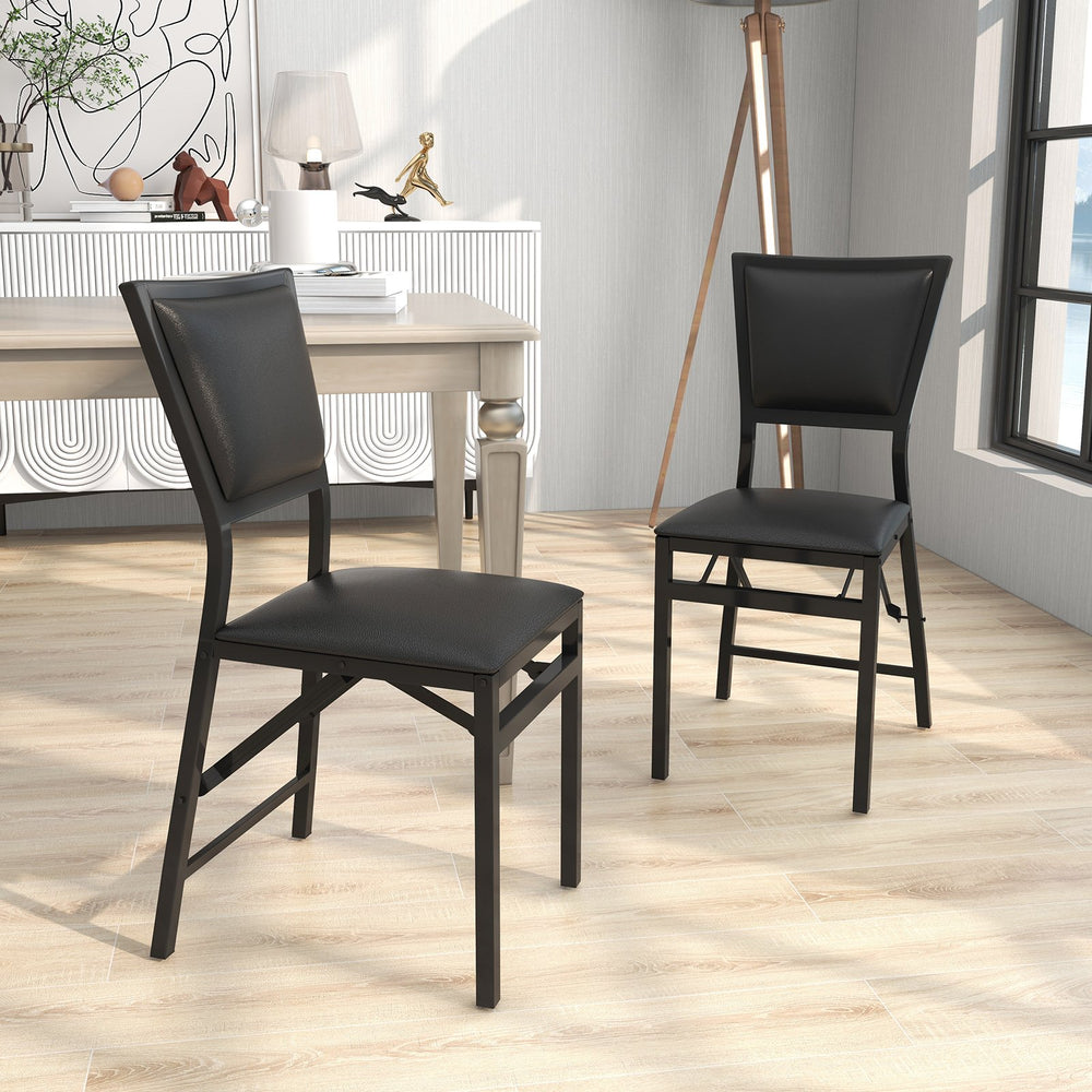 Set of 2 folding metal dining chairs