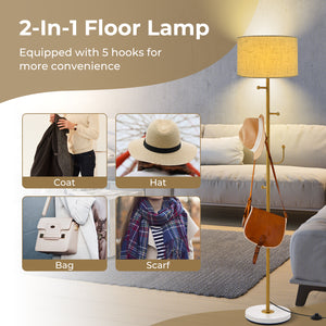 Tall floor lamp with 5 hooks and sturdy weighted base