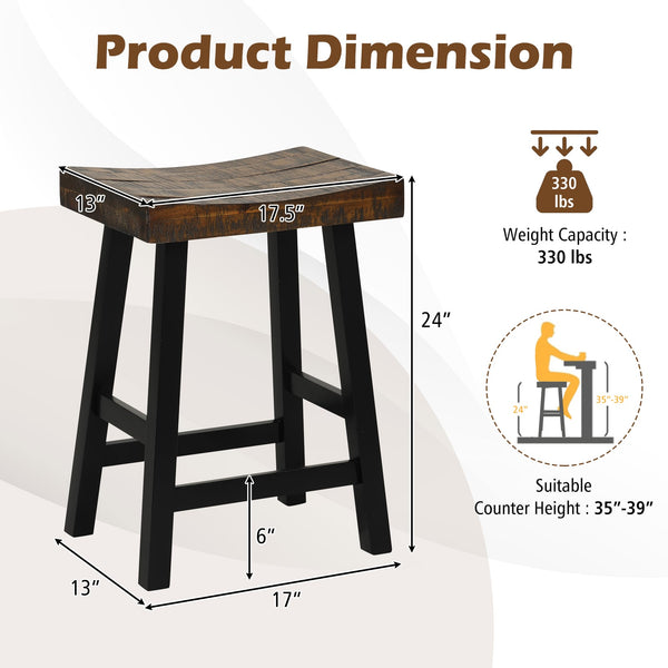 24-inch solid wood saddle seat with curved seating surface and comfortable footrests - 24 inches
