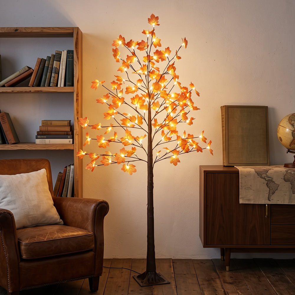 6 ft. lighted artificial maple tree with 96 warm white LED lights and timer