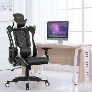 Massage gaming chair with lumbar support and headrest - White