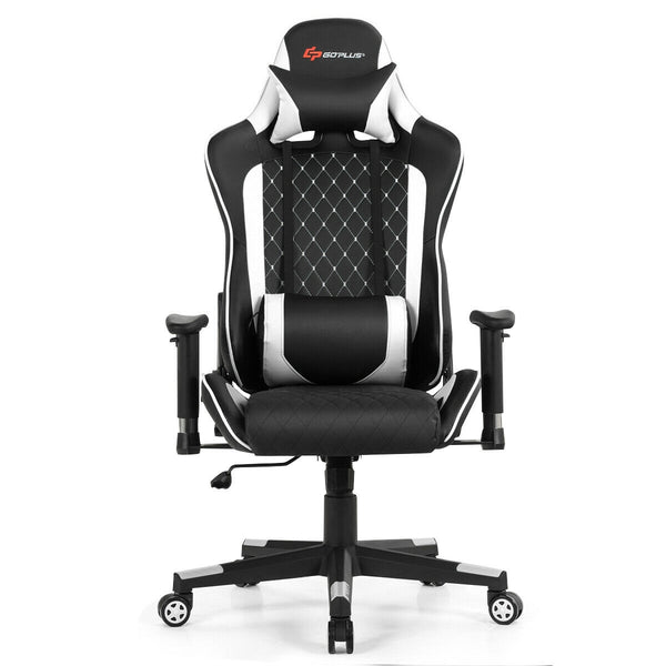 Massage gaming chair with lumbar support and headrest - White